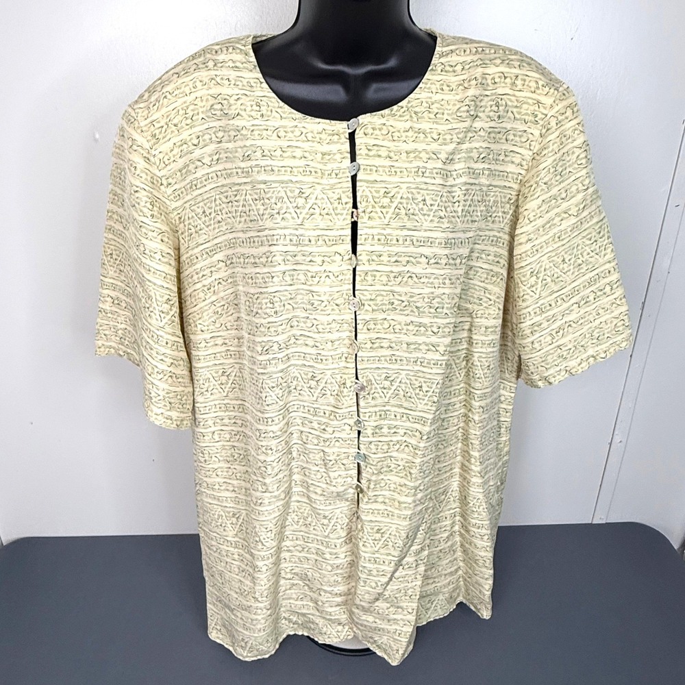 Elisabeth Silk Blouse Womens 18 Vintage Liz Claiborne Short Sleeve Pattern
